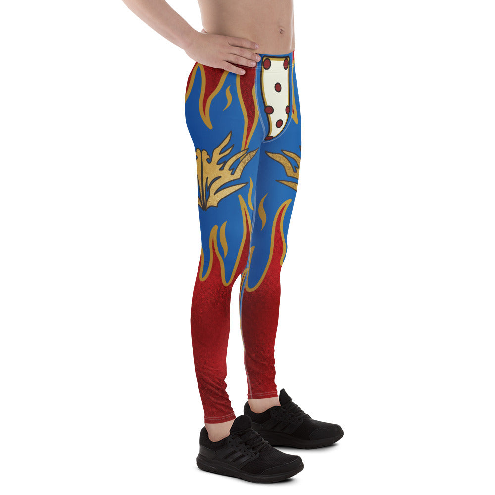 Men’s printed wrestler leggings with metallic eagle crest and flame gradient leg panels