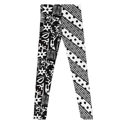 Black and white patterned leggings on a white background