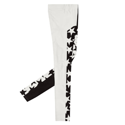 White leggings with black geometric pattern on a white background