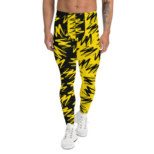 Men’s Zigzag Color Block Leggings in yellow and black lightning design – retro wrestling cosplay tights by BillingtonPix