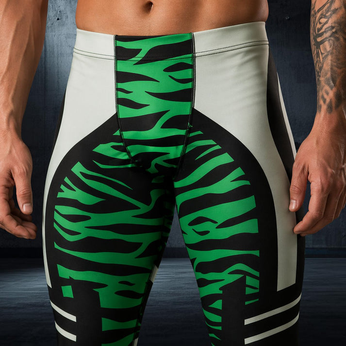 Clean athletic wrestling tights with precise colour blocking and movement-first design