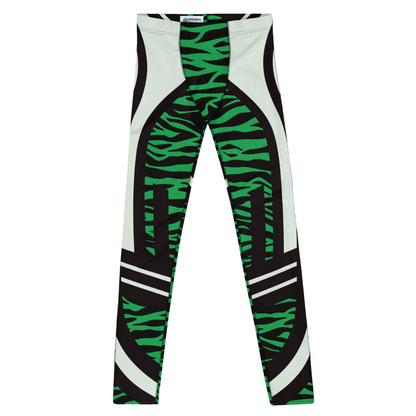 Men's leggings with green and black zebra pattern on a white background