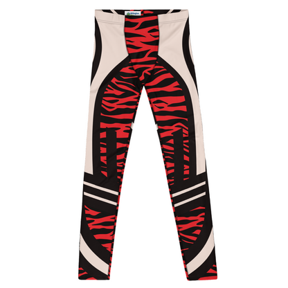 Men's leggings with red and black zebra pattern on a white background