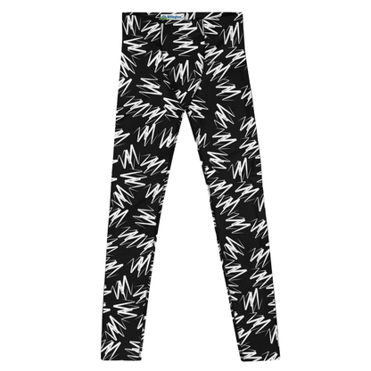 Black leggings with white abstract pattern on a white background