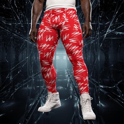 Man wearing orange leggings with white zigzag design