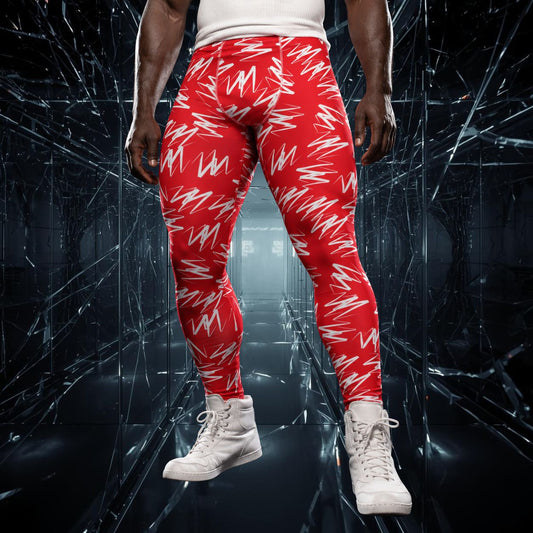 Man wearing orange leggings with white zigzag design