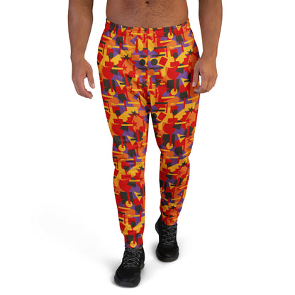 men's geometric orange joggers in a retro 80s Memphis style - front view