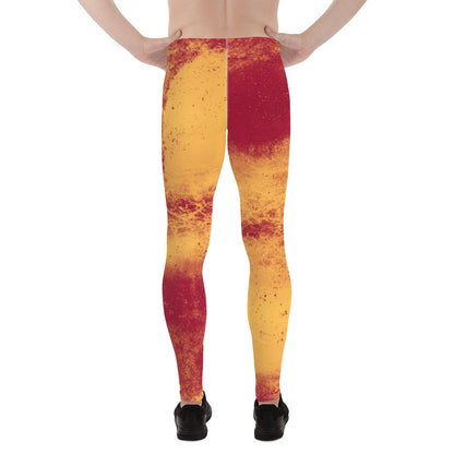 Orange and red mens Leggings Pro Wrestling Gear, Yellow Leggings, Patterned Orange Pants, Workout Meggings, Spandex Gym Leggings, 80s Kitsch Red Tights in abstract all-over design