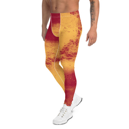 Orange and red mens Leggings Pro Wrestling Gear, Yellow Leggings, Patterned Orange Pants, Workout Meggings, Spandex Gym Leggings, 80s Kitsch Red Tights in abstract all-over design