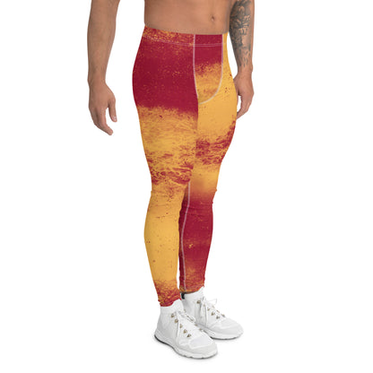 Orange and red mens Leggings Pro Wrestling Gear, Yellow Leggings, Patterned Orange Pants, Workout Meggings, Spandex Gym Leggings, 80s Kitsch Red Tights in abstract all-over design