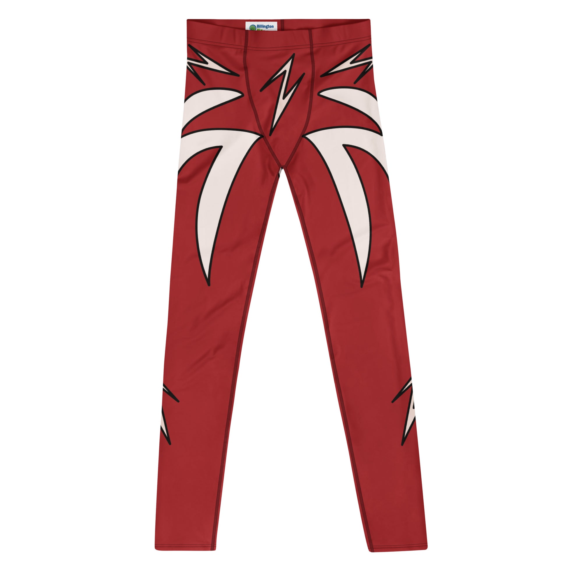 Men’s retro pro wrestling lightning bolt tights red and white design