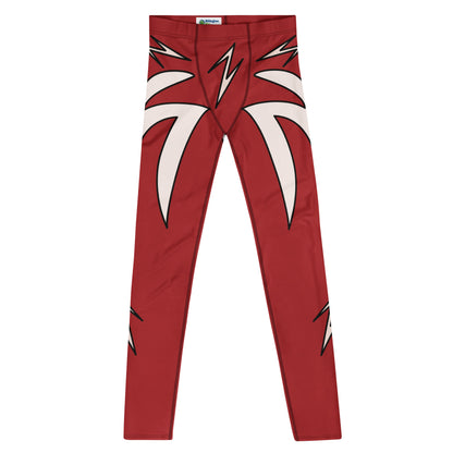 Men’s retro pro wrestling lightning bolt tights red and white design