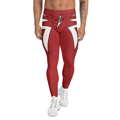 Men’s red lightning bolt wrestling tights with retro pro ring gear design