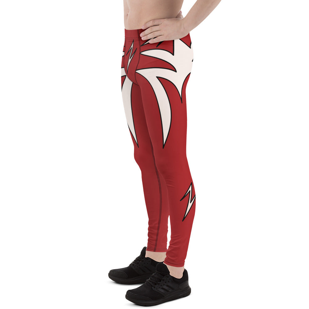 Red compression wrestling tights with white lightning graphics