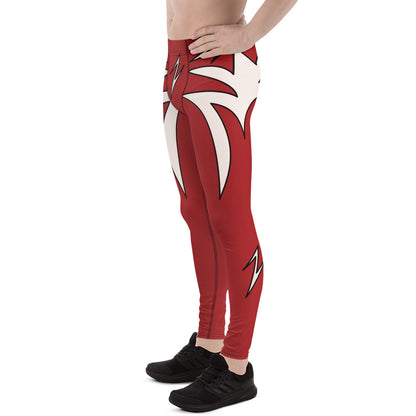 Red compression wrestling tights with white lightning graphics