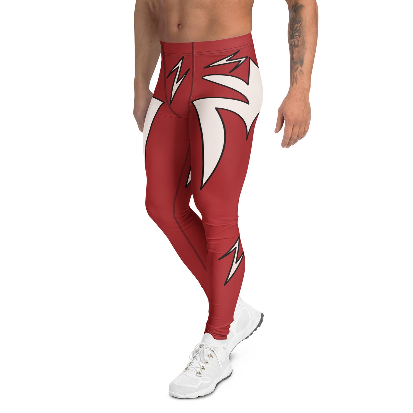 Retro lightning bolt men’s wrestling leggings side panel detail
