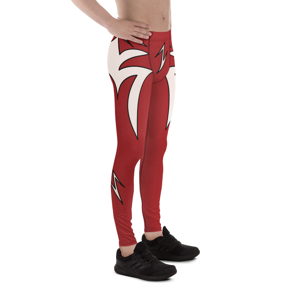 Red wrestler pants with white lightning graphics