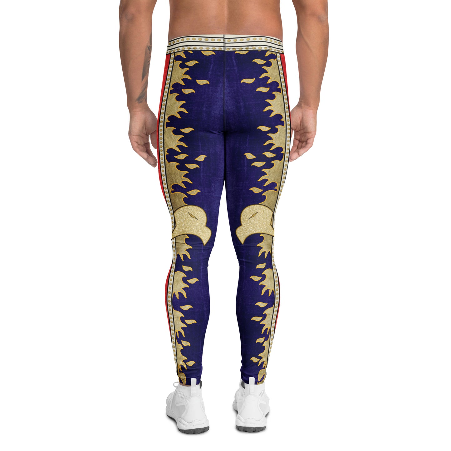 Eagle themed retro wrestling leggings with faux velvet print
