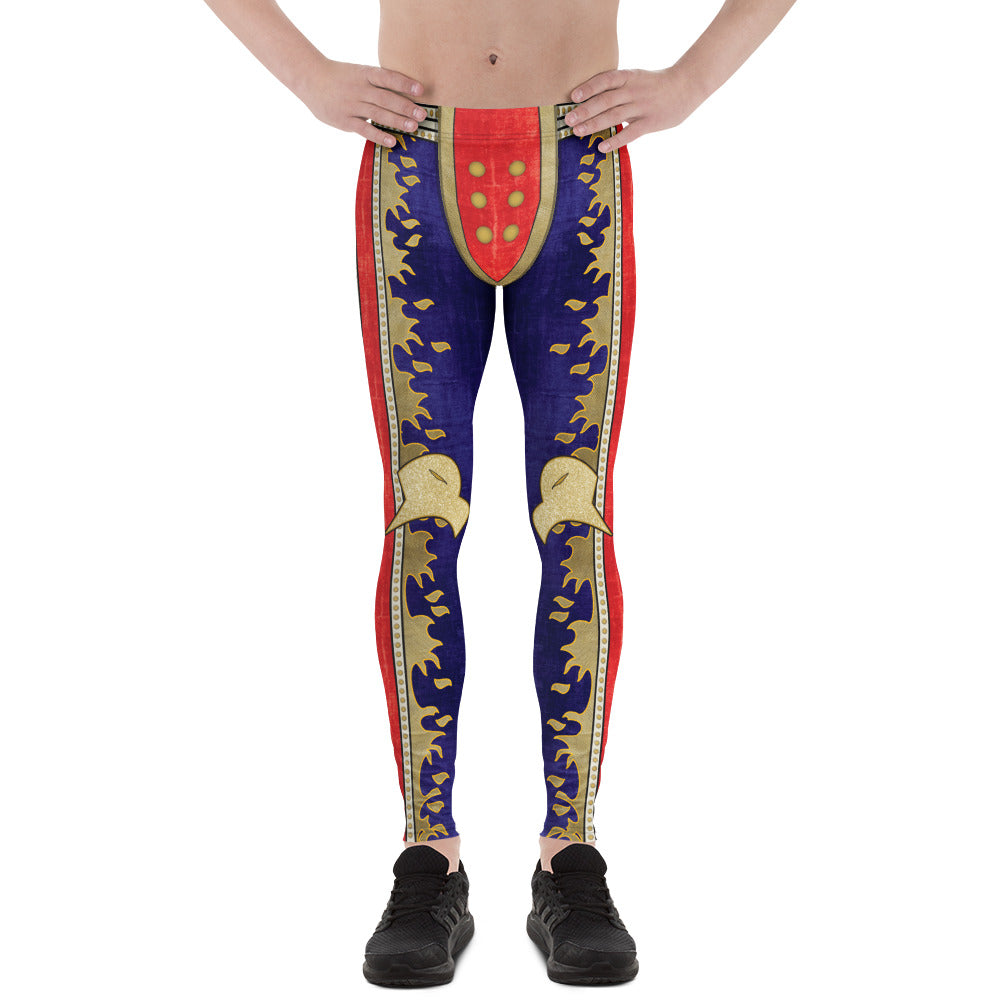 Retro hero style men's leggings with bold eagle graphics and velvet effect print
