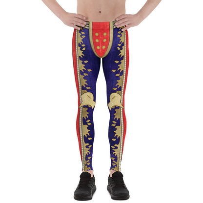 Retro hero style men's leggings with bold eagle graphics and velvet effect print