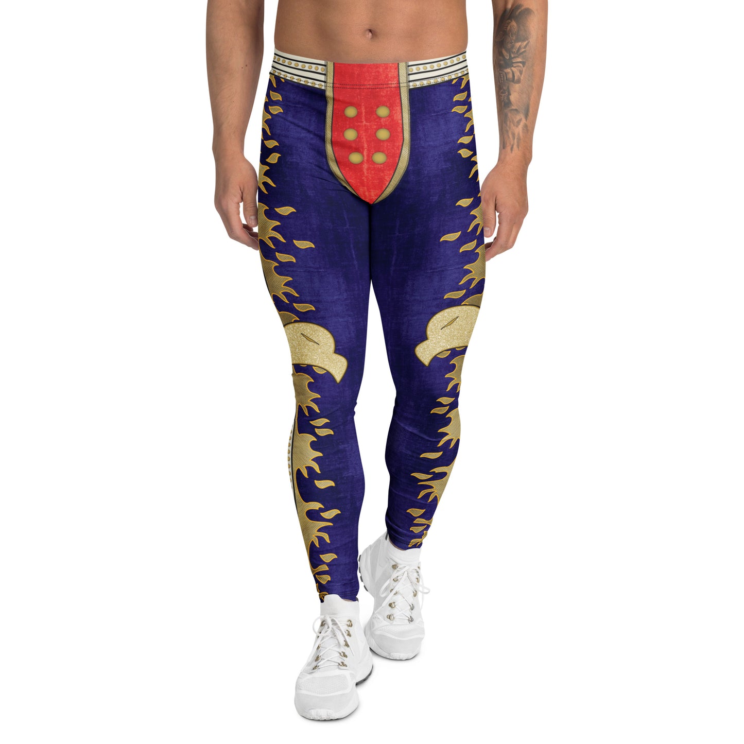Eagle themed retro wrestling leggings with faux velvet print