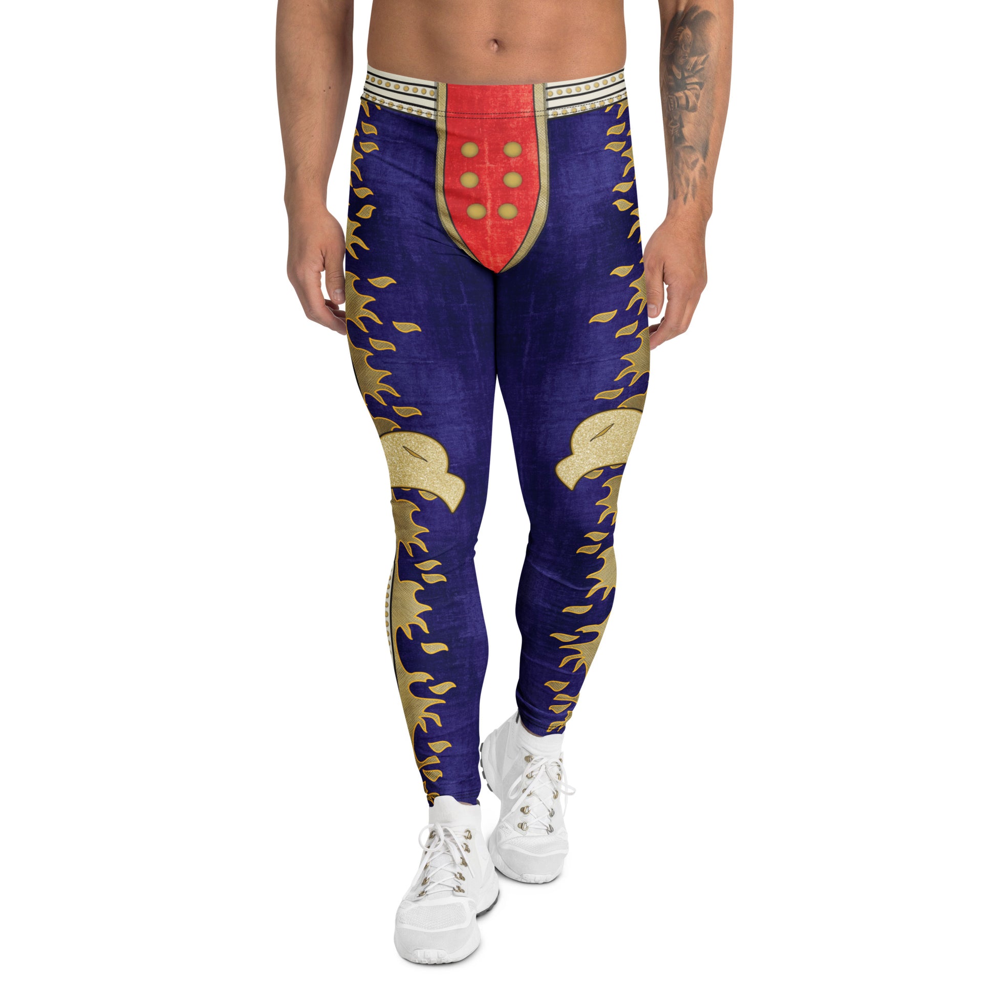 Eagle themed retro wrestling leggings with faux velvet print