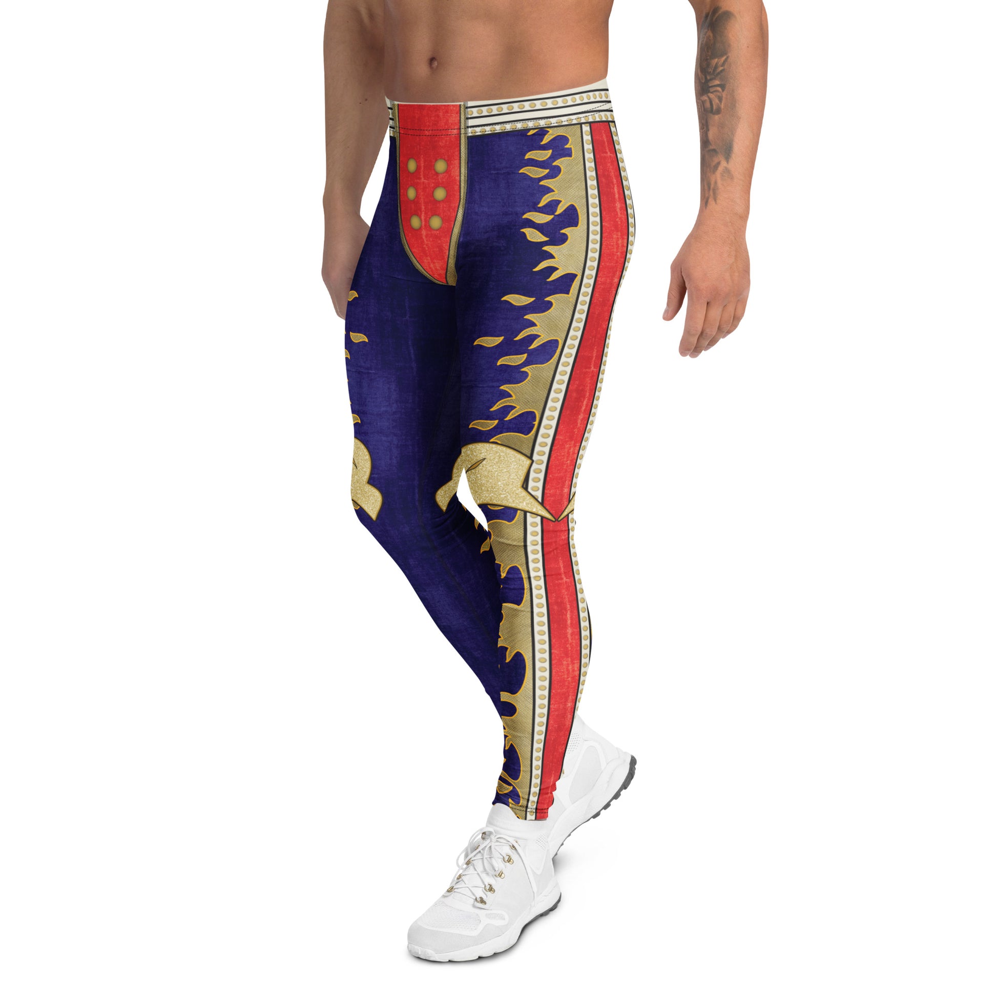 Men's retro wrestling leggings with abstract eagle design and faux velvet texture