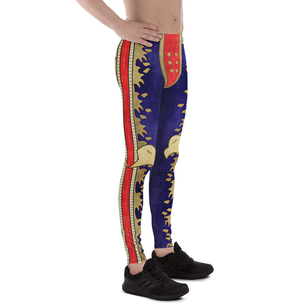 Men modeling eagle themed retro wrestling leggings with faux velvet print