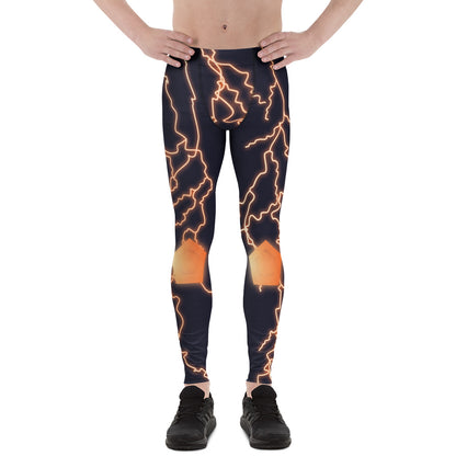 Thunder Jack leggings – yellow white lightning with magenta halo, Overload Strikes design (front view).