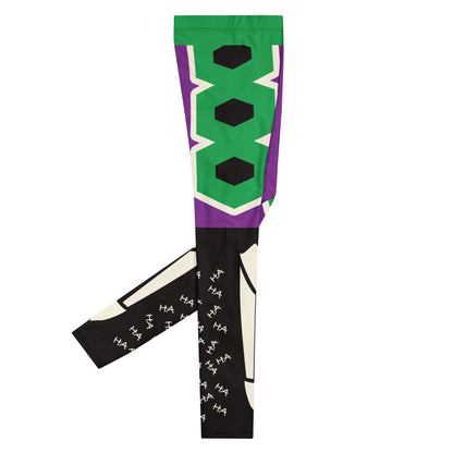 Men’s purple and green lucha libre villain-style wrestling leggings with bold armour graphic design