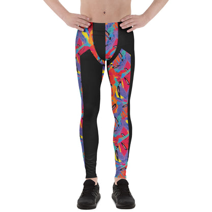 Cosplay ready men's leggings with retro Macho Man inspired 80s Memphis design