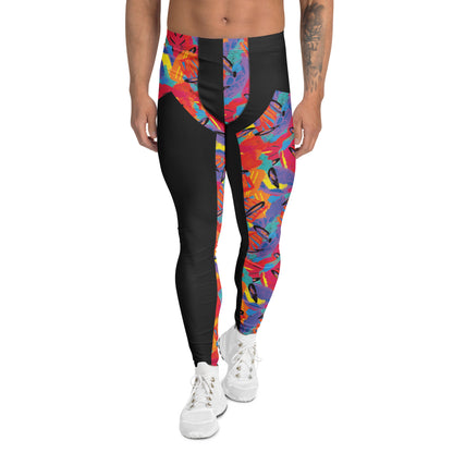 Men's Macho Memphis wrestling-inspired leggings in bold 80s colors and graphic patterns