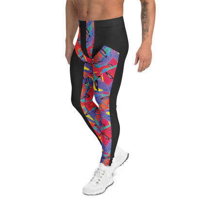 Cosplay ready men's leggings with retro Macho Man inspired 80s Memphis design