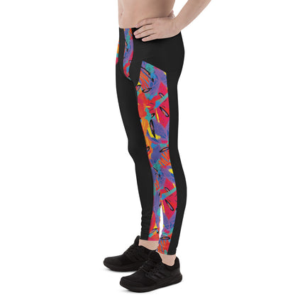 Men modeling Macho Memphis retro wrestling leggings in bright graphic colors