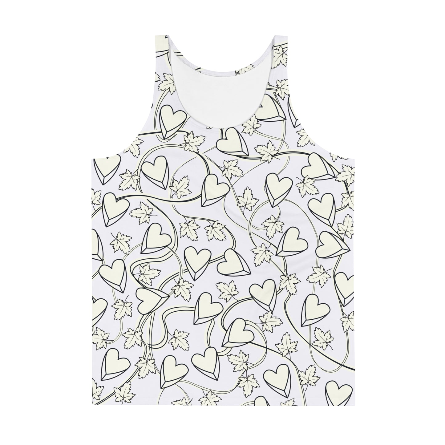 Mens tank top in silver with broken hearts, vines and thorns. Pro-wrestling style costume.