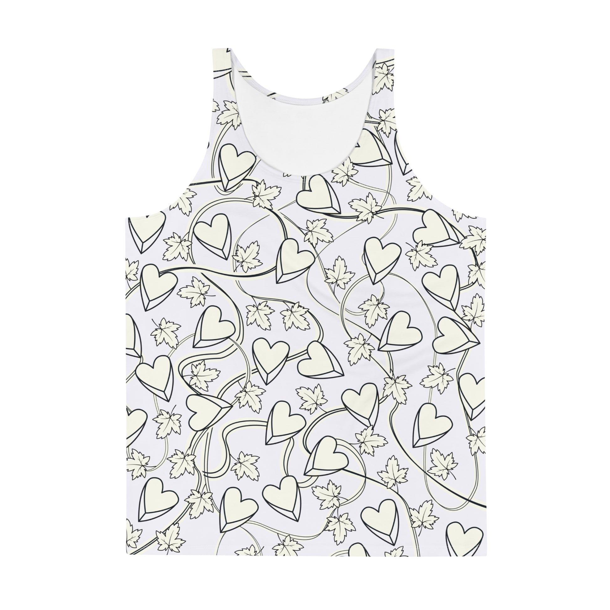 Mens tank top in silver with broken hearts, vines and thorns. Pro-wrestling style costume.