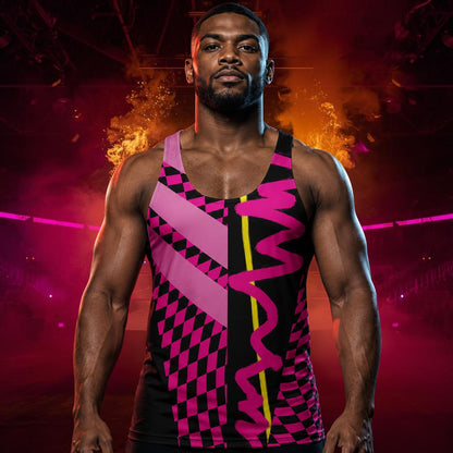 Men's Wresting Cosplay Outfit, Fantasy Checks Tank and Tights Bundle