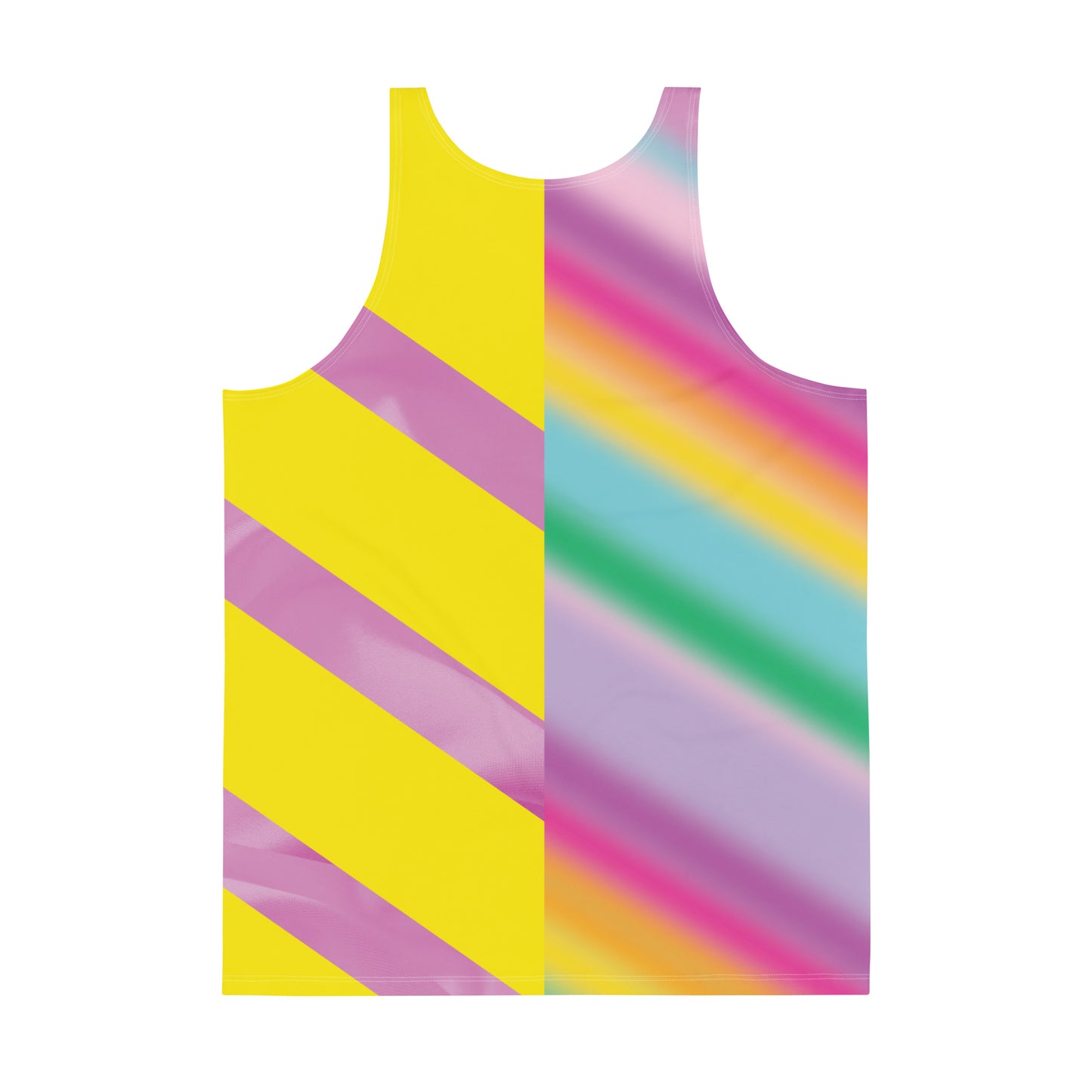 Men’s Pastel Rainbow Tank Top – pastel cosplay activewear inspired by vintage wrestling outfits in pink, mint, and yellow by BillingtonPix