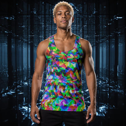 Men's tank top in abstract rainbow pattern