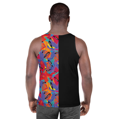 Lightweight men's activewear tank in colourful Macho Memphis pattern