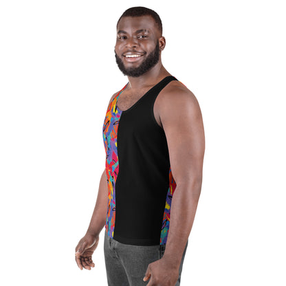 Lightweight men's activewear tank in colourful Macho Memphis pattern