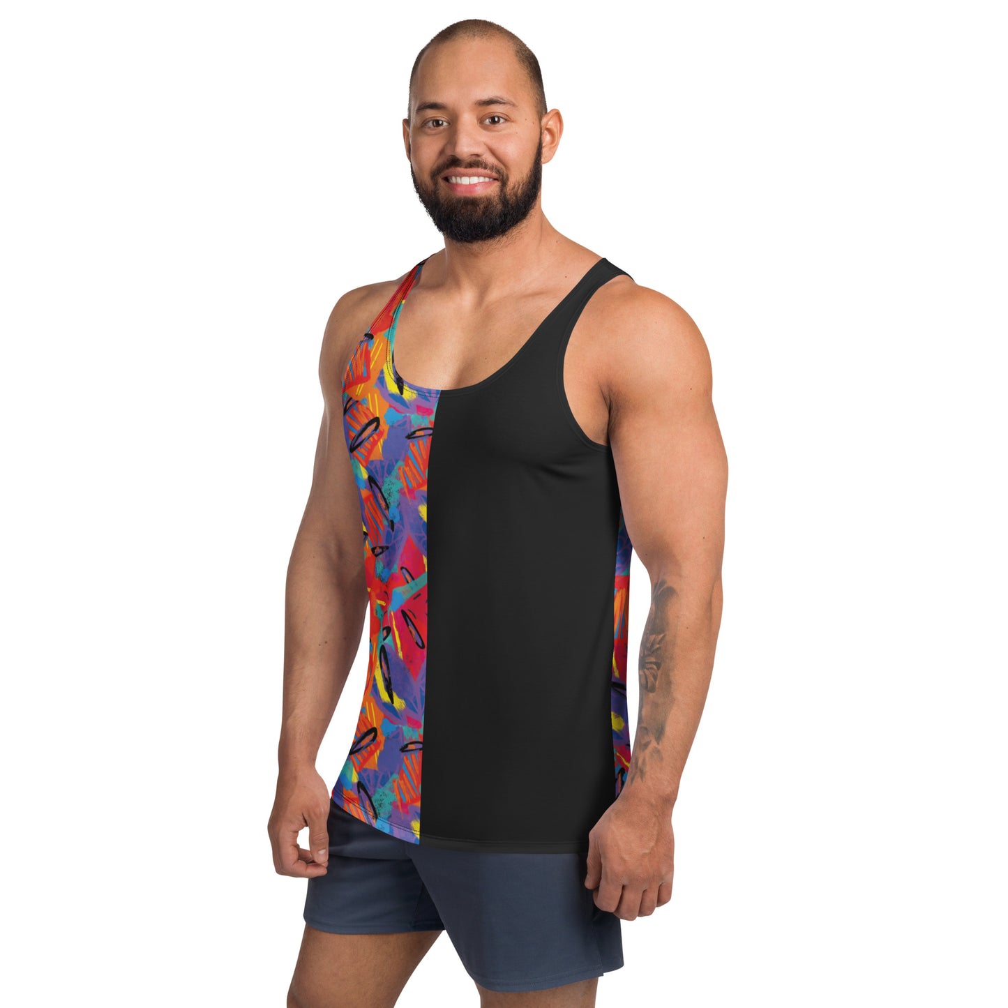 Bright pop art Memphis pattern men's performance tank top for cosplay and gym