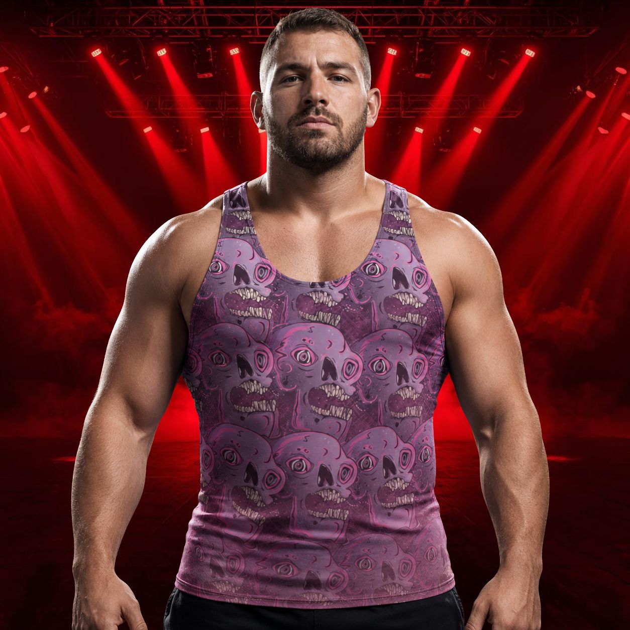 men's tank top with weirdcore pink spooky skulls 