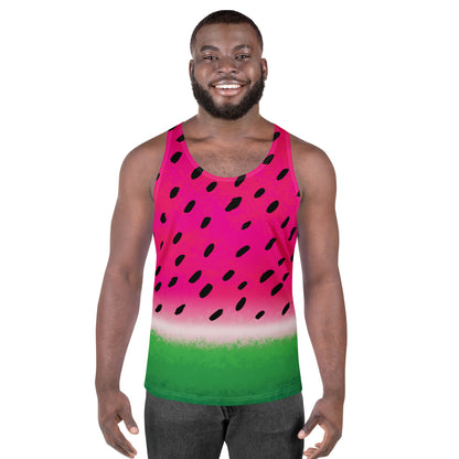 Mens watermelon tank top in green and pink with pips. Cosplay fancy dress activewear by BillingtonPix