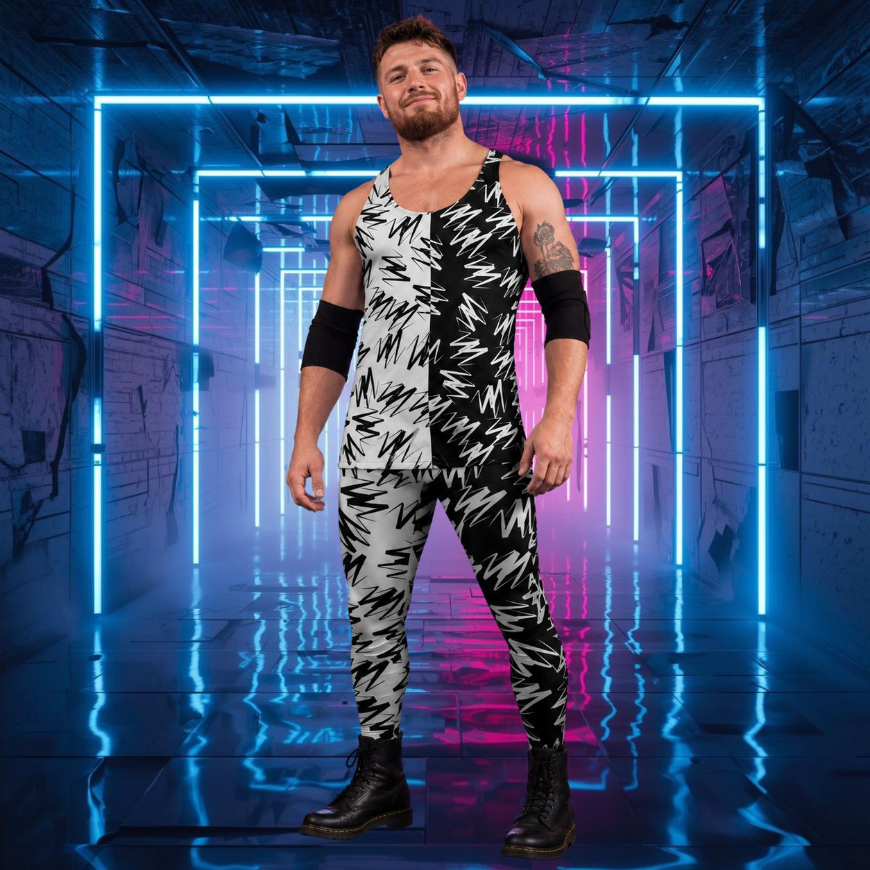 Wrestling Cosplay Outfit, Black & White Zigzags Bundle