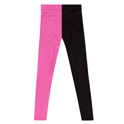 Mens Leggings Stars in pink and black, Pro Wrestling Tights, BJJ no-gi spats, Funky Fashion Leggings, Yoga Pants, Gym Outfit, Rave Gear, Dancewear, Running Tights, Wrestling tights, yoga gym pilates outfit. Pink and black split block color design