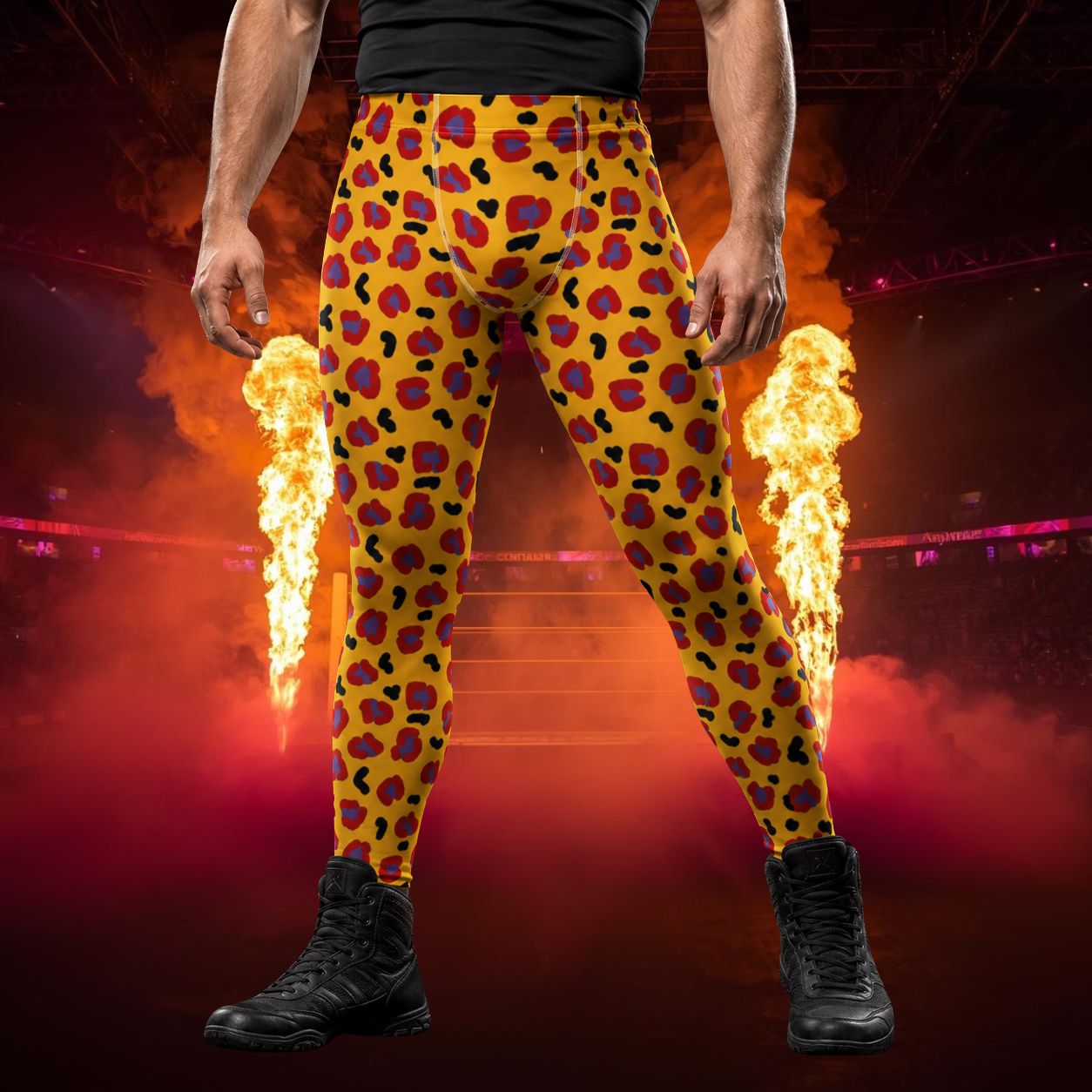 Patterned Men's Leggings | Crimson Yellow Leopard Skin