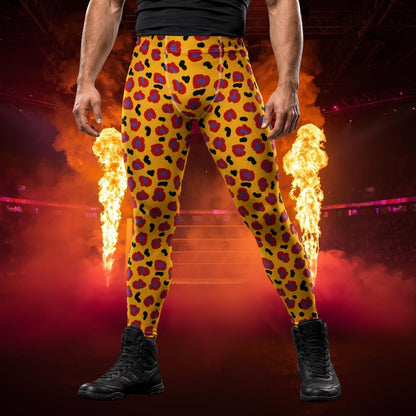 Patterned Men's Leggings | Crimson Yellow Leopard Skin