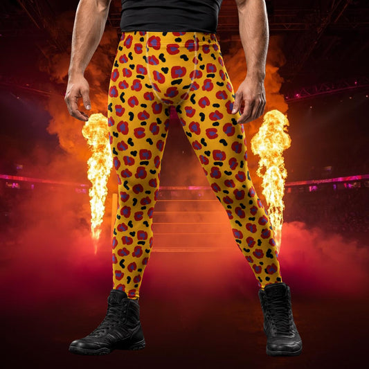 Patterned Men's Leggings | Crimson Yellow Leopard Skin