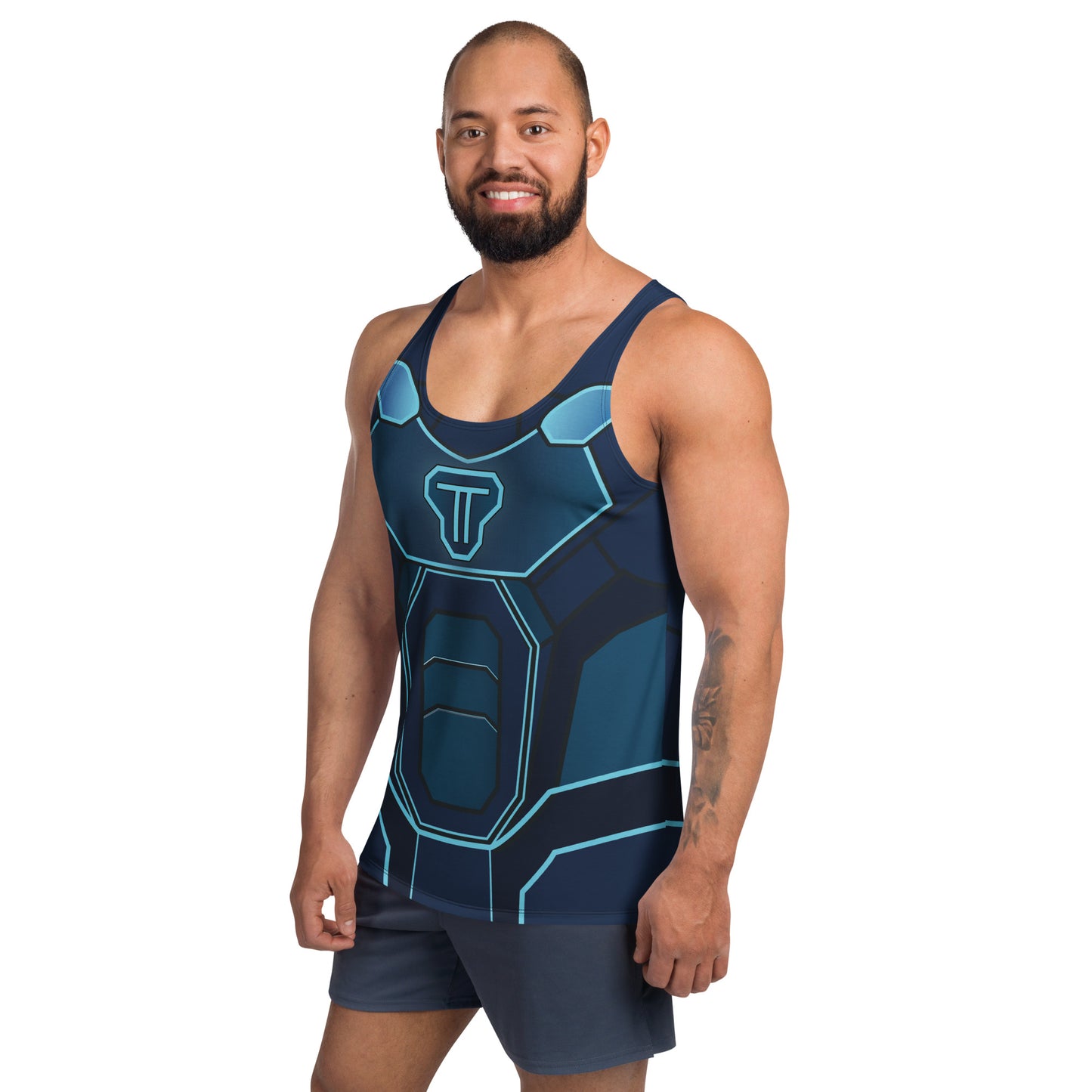 Synth Knight cosplay tank top with futuristic geometric plating